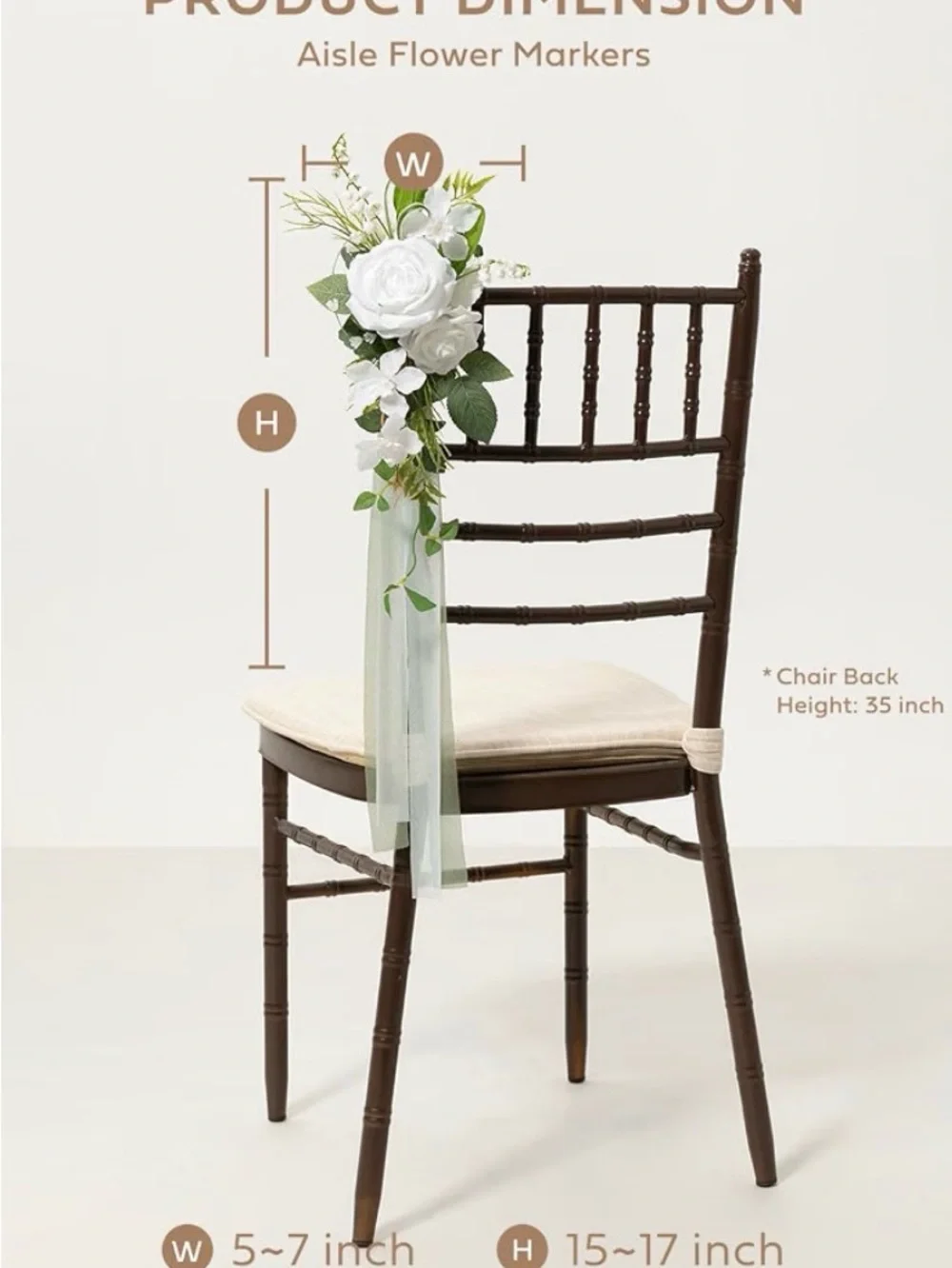 Ling's moment Pew Decorations for Weddings, Lily White Aisle Chair Flowers | 8pc